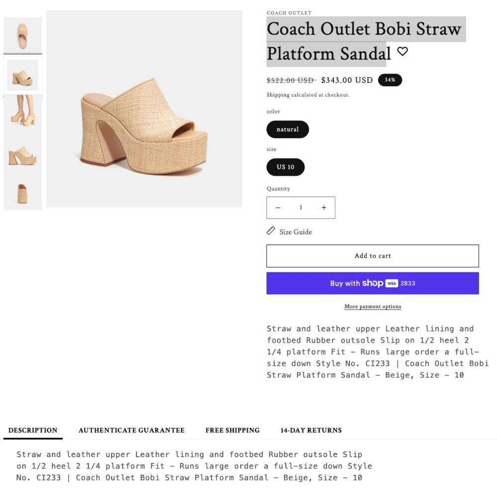 COACH Bobi Woven Tan Straw Platform Mule Slip-On Sandal women 11 - Picture 4 of 6
